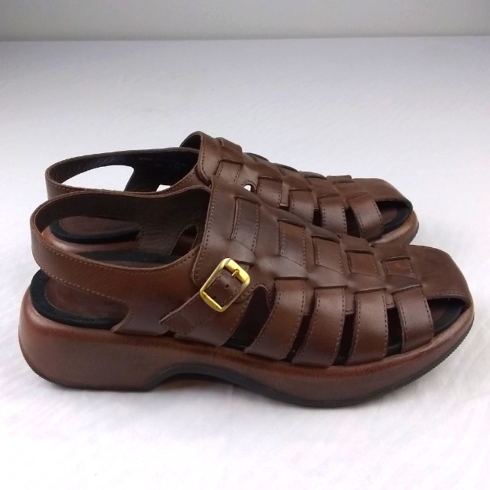 Dansko Fisherman Block Heel Sandal Brown Leather Women's Size 40 (9/9.5)